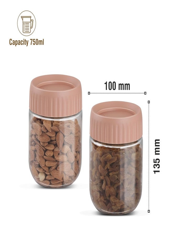 جايبي بلس مجموعة برطمانات وحاويات مطبخ بلاستيكية شفافة من جاي بي بلس، مثالية لتخزين المؤن والوجبات الخفيفة والتوابل والمخللات والفواكه المجففة. غطاء محكم الإغلاق وقابل للتكديس. سعة 750 مل، طقم من قطعتين، لون وردي. - Image 4